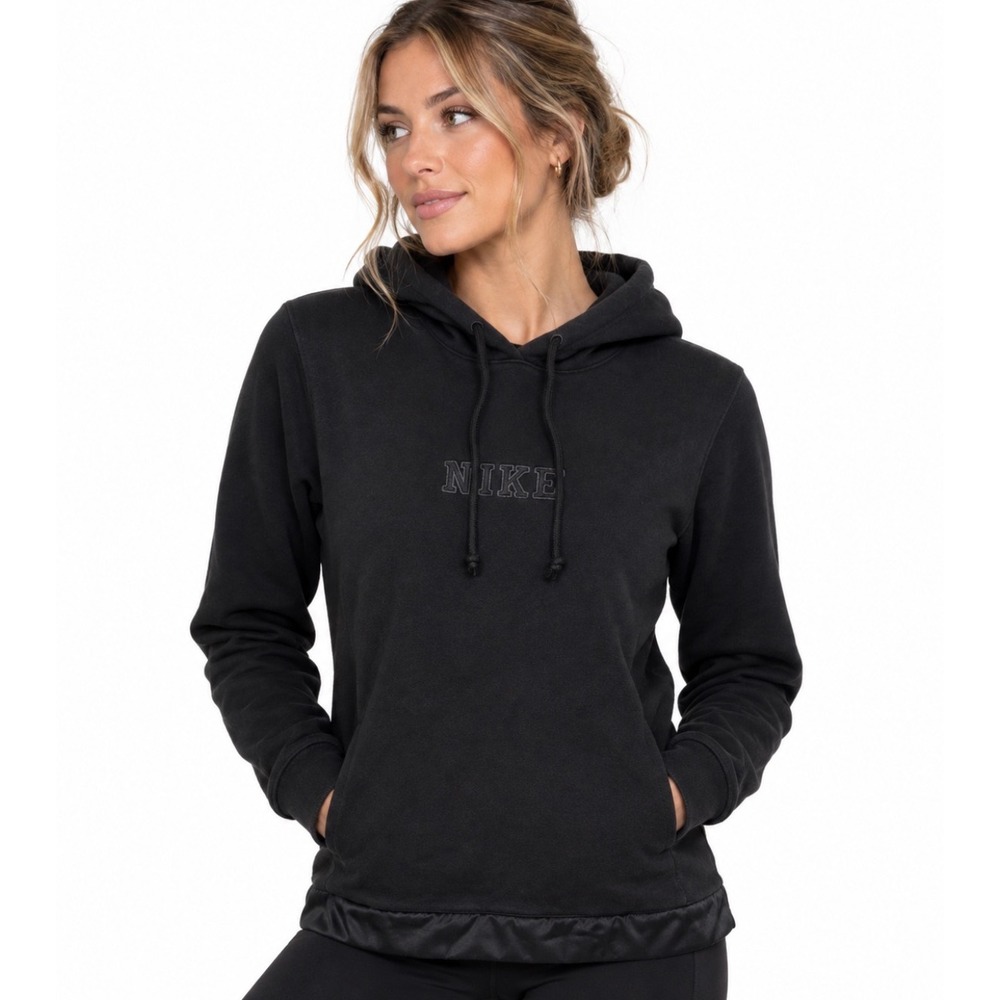 Nike Womens Y2K Black Pullover Hoodie Tonal Logo Fitted‎ NSW center  swoosh